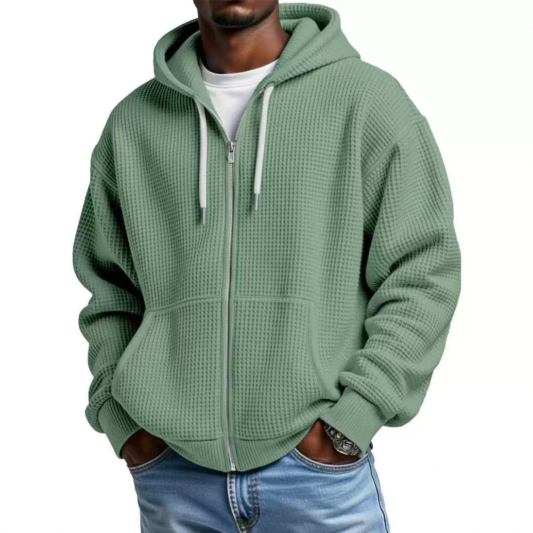 Cross-Border European And American New Heavyweight Long-Sleeved Hooded Jacket For Men Solid Color Loose Trendy Men's Sports Casual Sweatshirt For Men