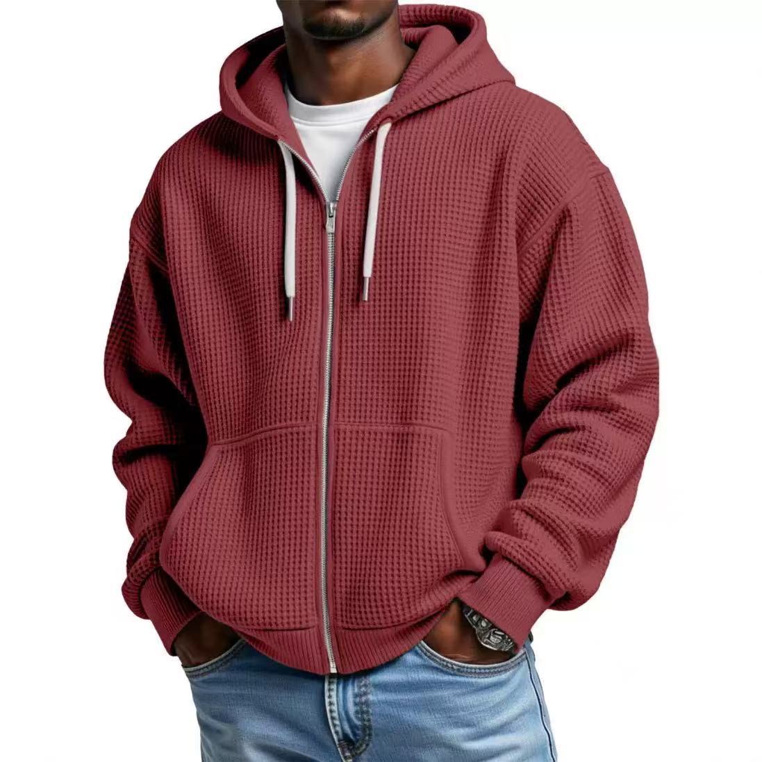 Cross-Border European And American New Heavyweight Long-Sleeved Hooded Jacket For Men Solid Color Loose Trendy Men's Sports Casual Sweatshirt For Men