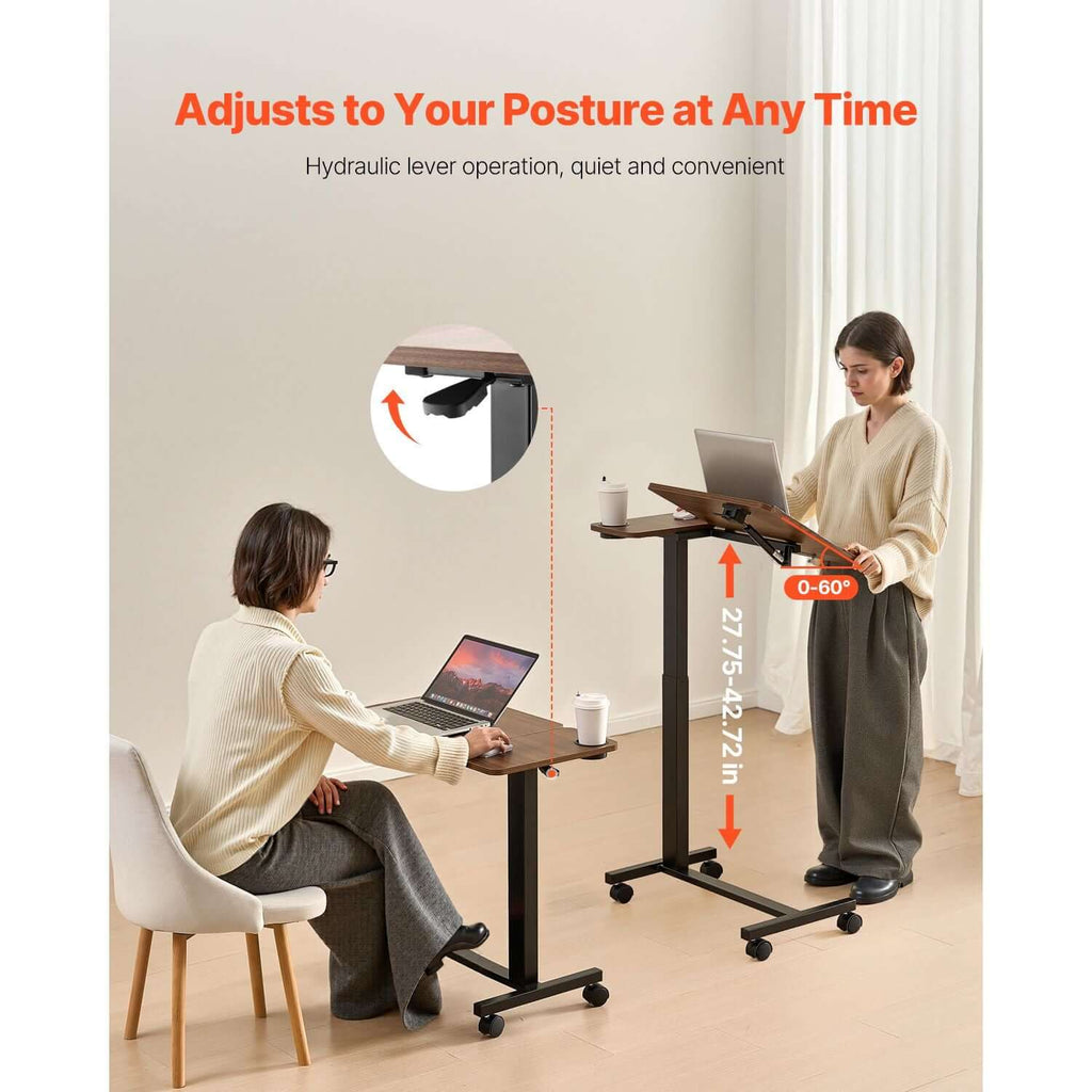Portable Overbed Desk with Height & Angle Adjustments - Rolling Laptop Table with Cup Holder for Study & Work