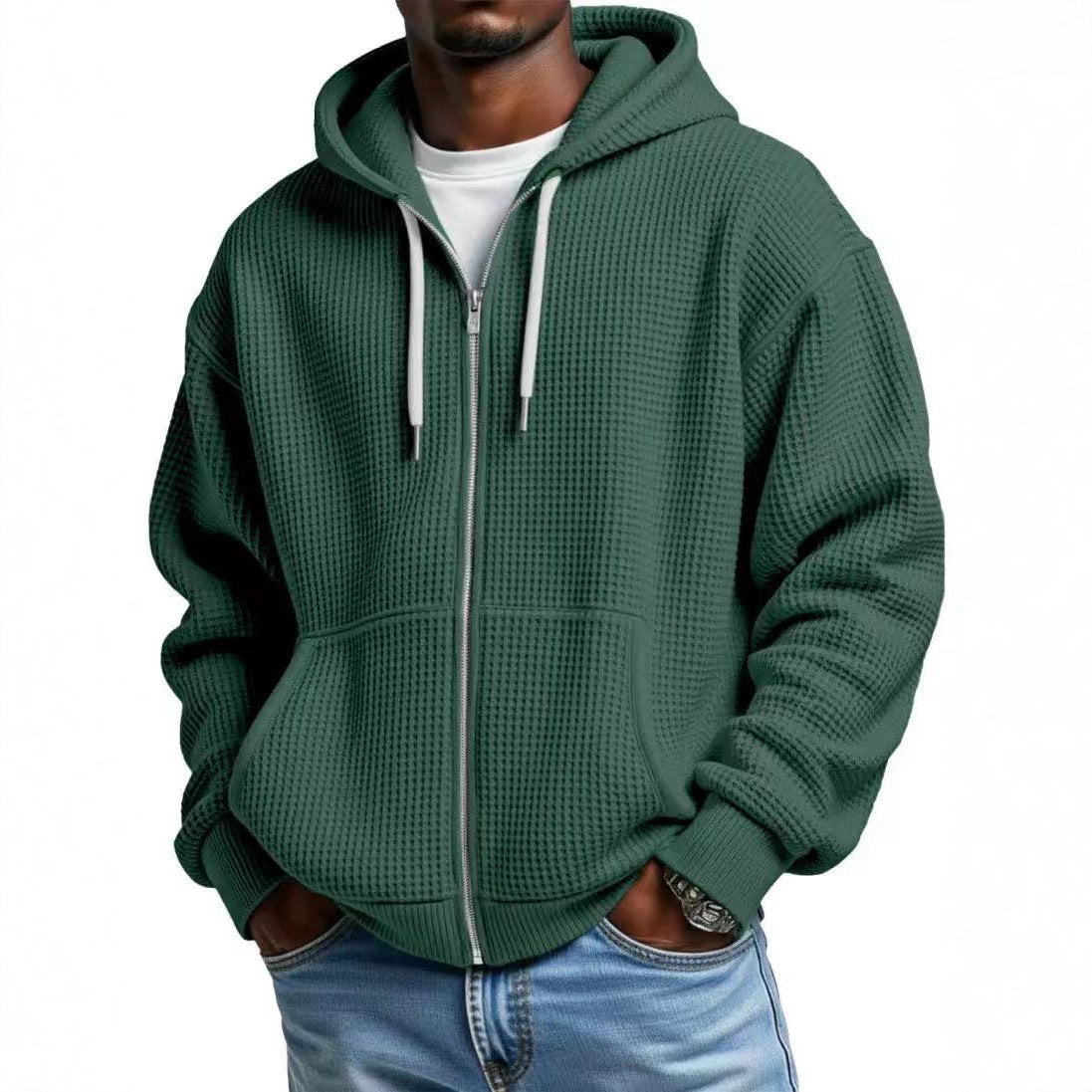 Cross-Border European And American New Heavyweight Long-Sleeved Hooded Jacket For Men Solid Color Loose Trendy Men's Sports Casual Sweatshirt For Men