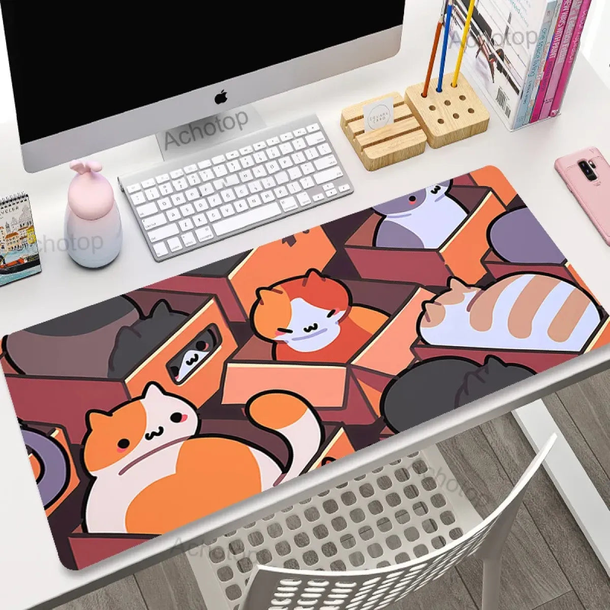 Kawaii Office Desk Mat - Adorned with Cute Cat Designs