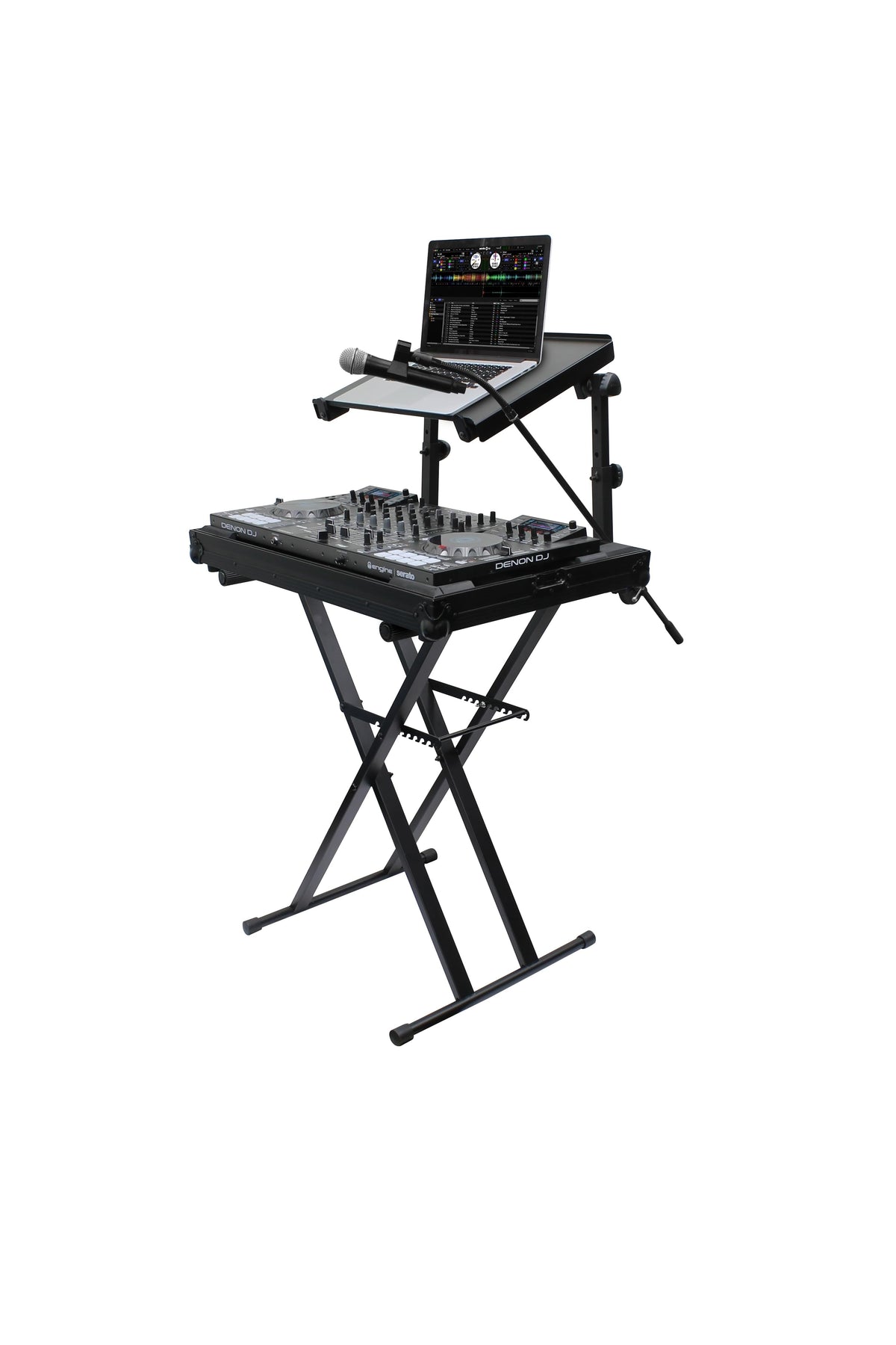 Odyssey LTBXS2MTCP - X-Stand Combo Pack Dual Tier Heavy-Duty Folding Stand with Microphone Boom and Laptop/Gear Shelf