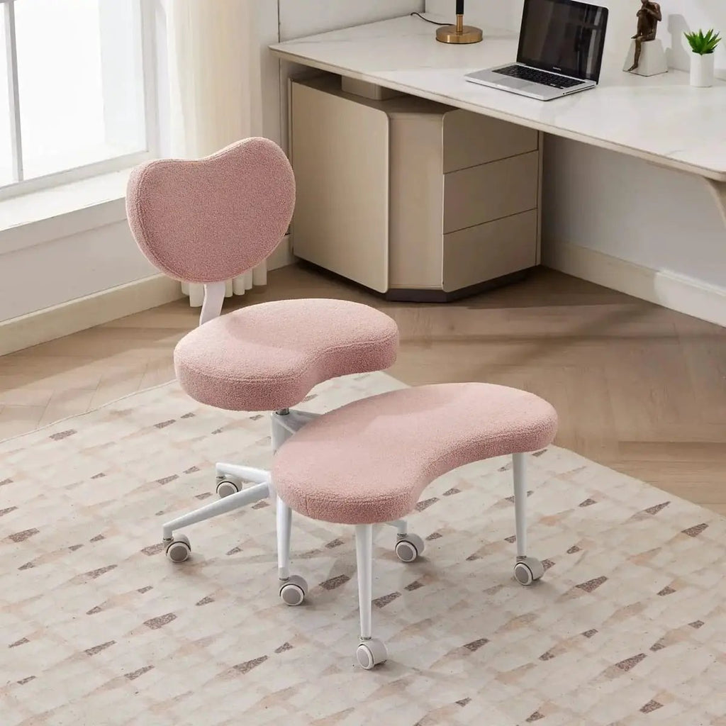 Pink Cross-Legged Meditation Desk Chair with Lumbar Support